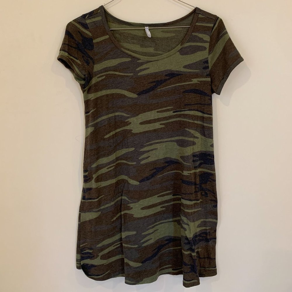 Distressed Camouflage Cap-sleeve Mini Dress